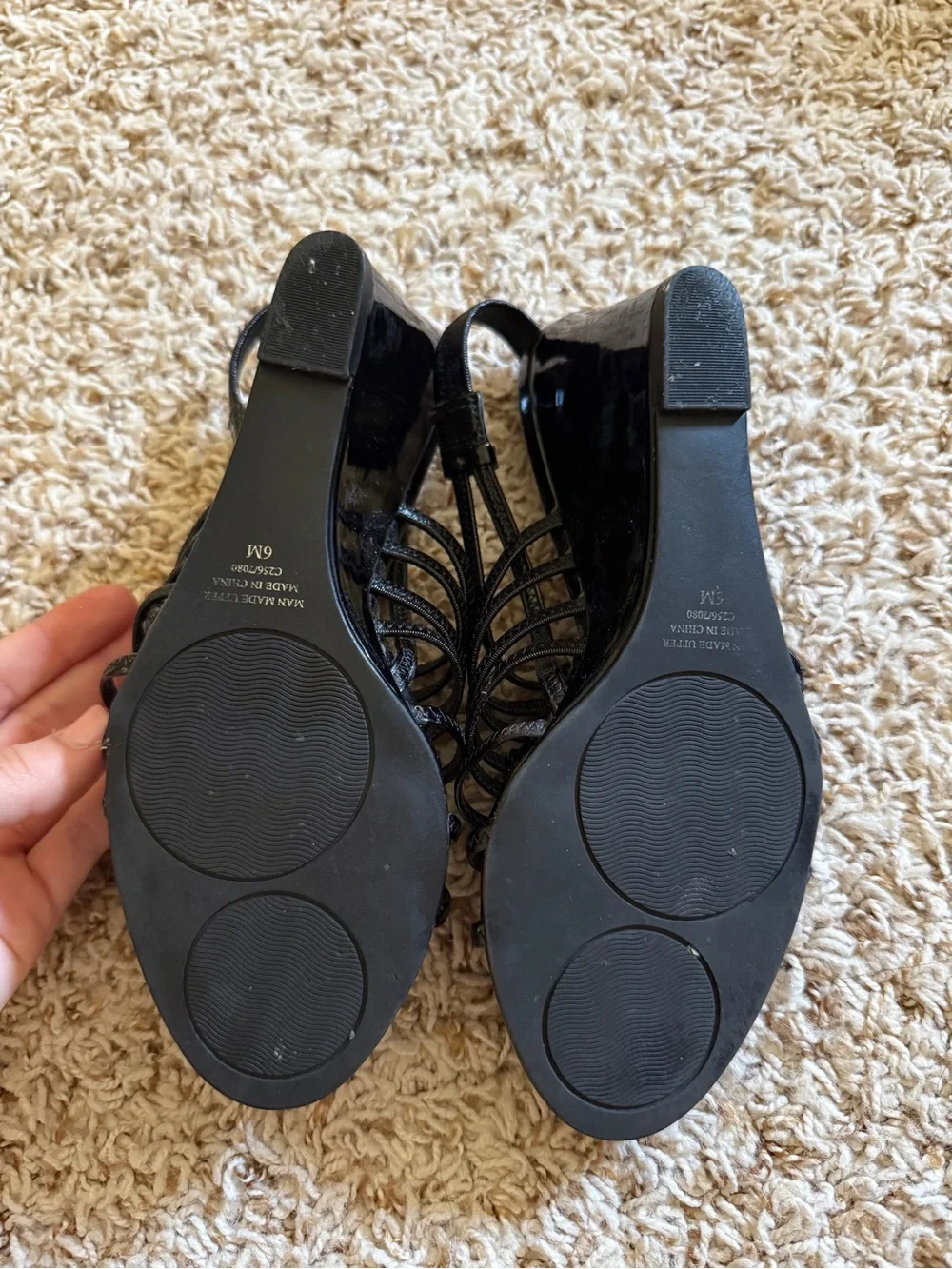 New York Transit Black Strappy Wedges